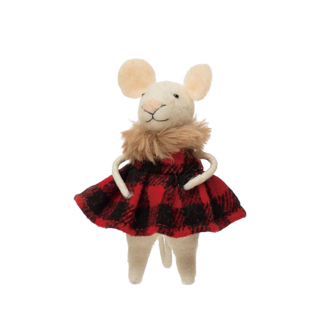 Wool Felt Mouse in Plaid Outfit, 5in, 2 Colours