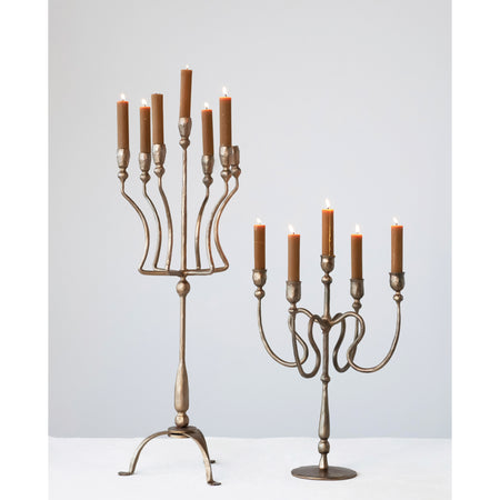 Hand-Forged Iron Candelabra, Antique Brass Finish