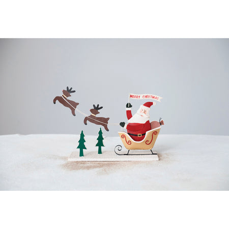 Metal Santa in Sleigh with Merry Christmas Banner