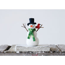 Load image into Gallery viewer, Wool Felt Snowman with Cardinal, 7.5in
