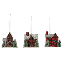 Load image into Gallery viewer, LED Plaid Paper House Ornament, Boxed Set of 3
