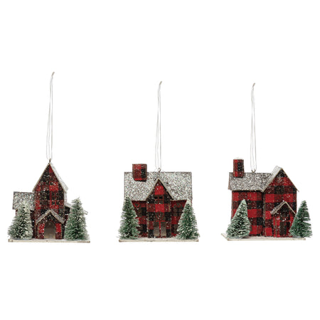 LED Plaid Paper House Ornament, Boxed Set of 3