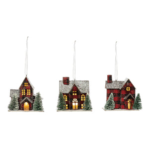 LED Plaid Paper House Ornament, Boxed Set of 3