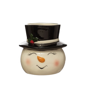 Pot, 4in, Ceramic, Christmas Snowman Head