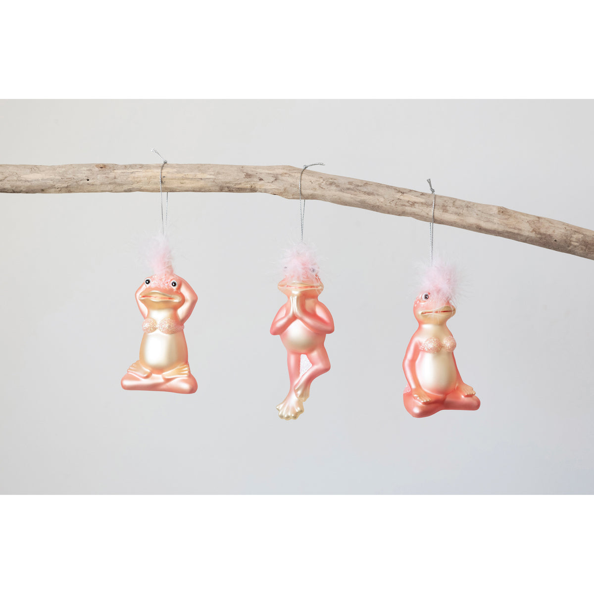Mercury Glass Pink Frog in Yoga Pose Ornament, 5in