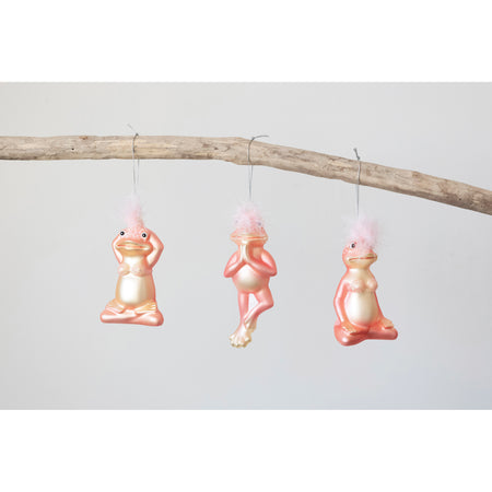 Mercury Glass Pink Frog in Yoga Pose Ornament, 5in