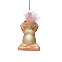 Load image into Gallery viewer, Mercury Glass Pink Frog in Yoga Pose Ornament, 5in
