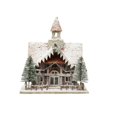 Load image into Gallery viewer, LED Christmas Cabin with Bottle Brush Trees, 11in
