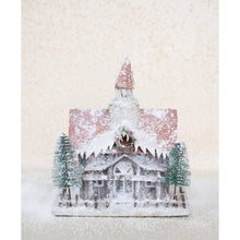 Load image into Gallery viewer, LED Christmas Cabin with Bottle Brush Trees, 11in
