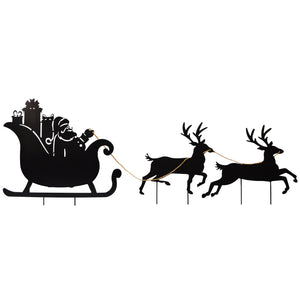 Metal Santa's Sleigh & Reindeer Stakes, Set of 3