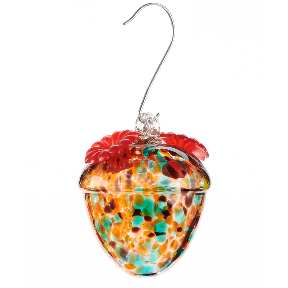 Artglass Acorn Hummingbird Feeder, Orange