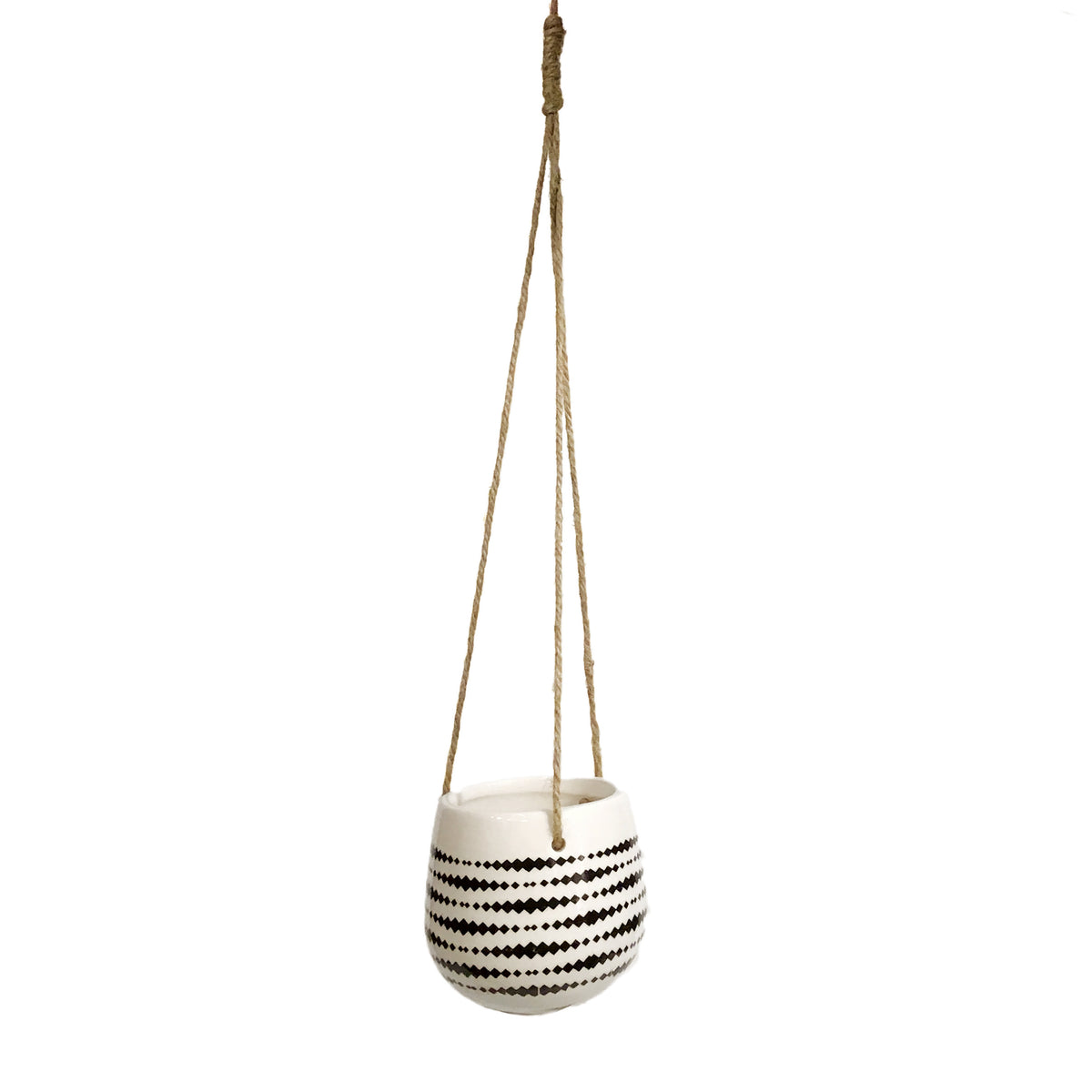 Pot, 2.5in, Ceramic, Black/White with Jute Hanger