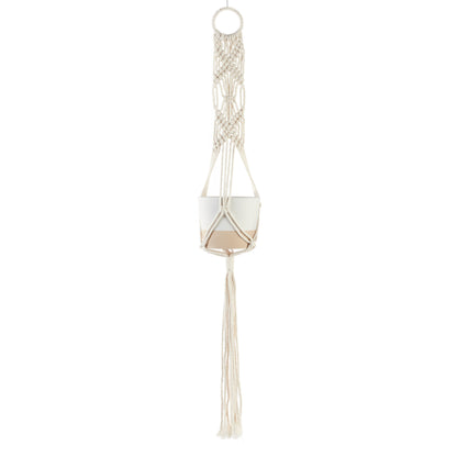 Pot, 3.5in, Ceramic, Ivory with Macrame Hanger