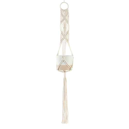 Pot, 3.5in, Ceramic, Ivory with Macrame Hanger