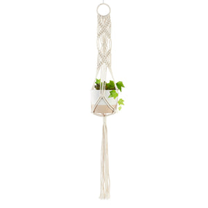 Pot, 3.5in, Ceramic, Ivory with Macrame Hanger