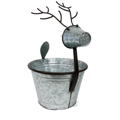Pot, 8in, Metal, Zinc Reindeer