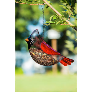 Metal Mesh & Glass Cardinal Hanging Bird Feeder