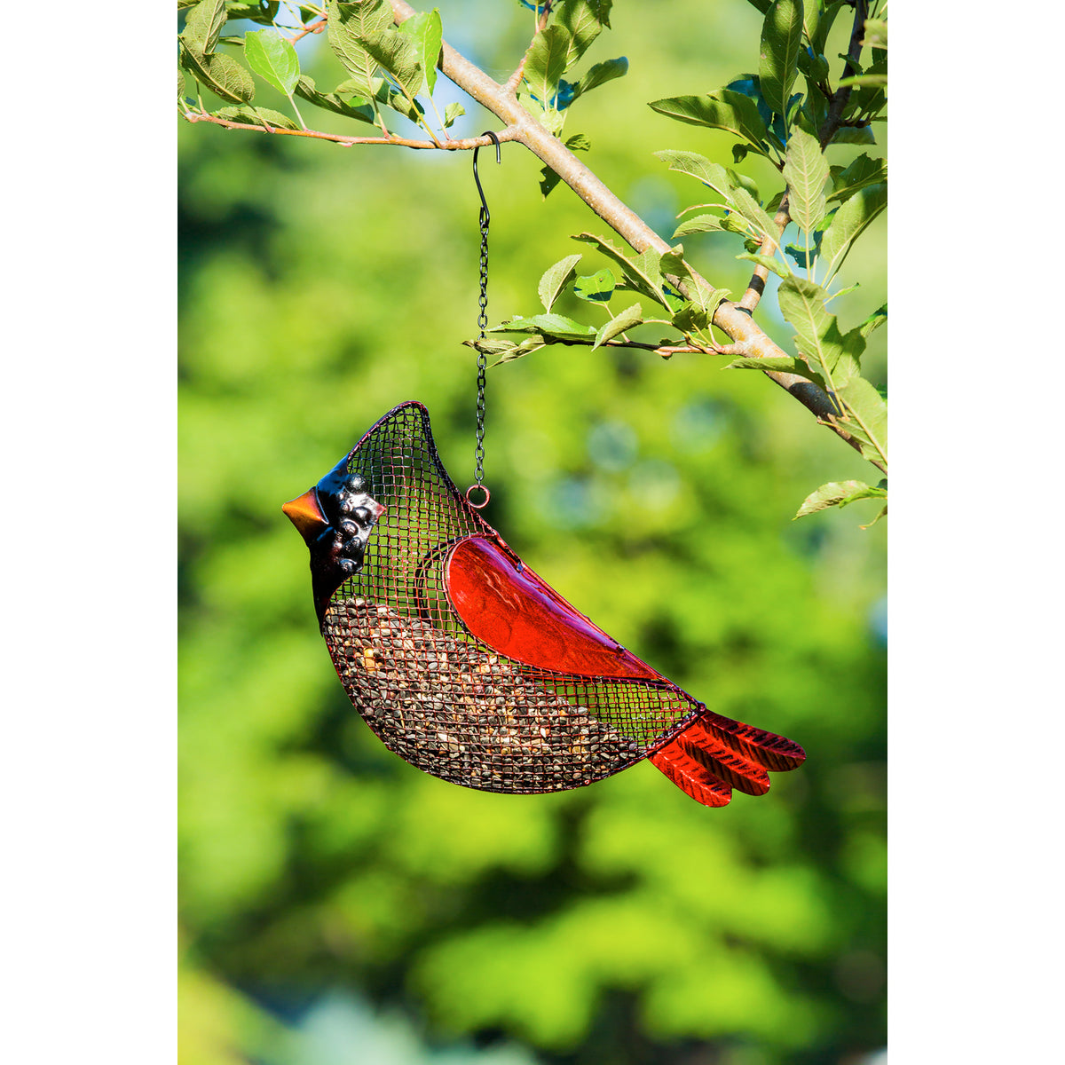 Metal Mesh & Glass Cardinal Hanging Bird Feeder