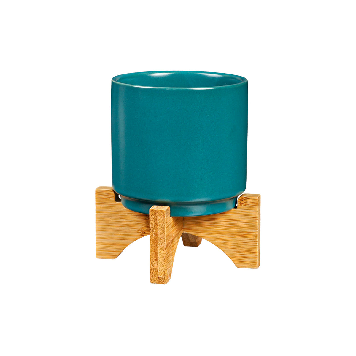 Pot, 3.5in, Ceramic, with Wood Stand, 3 Asst