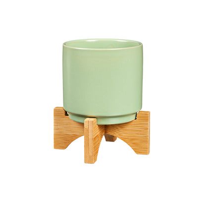 Pot, 3.5in, Ceramic, with Wood Stand, 3 Asst