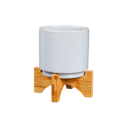 Pot, 3.5in, Ceramic, with Wood Stand, 3 Asst