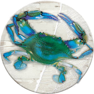 Embossed Glass Bird Bath, Blue Crab, 18in