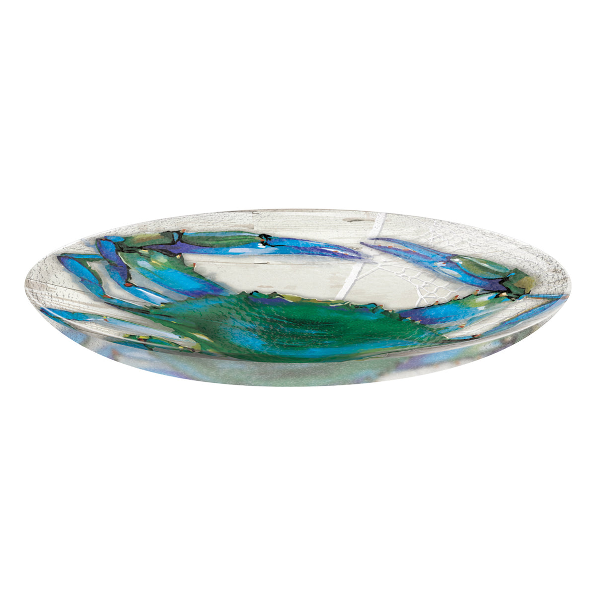 Embossed Glass Bird Bath, Blue Crab, 18in