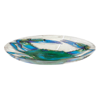 Embossed Glass Bird Bath, Blue Crab, 18in