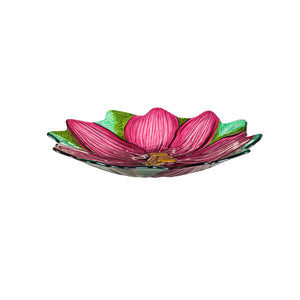 Shaped Glass Bird Bath, Pink Flower, 18in