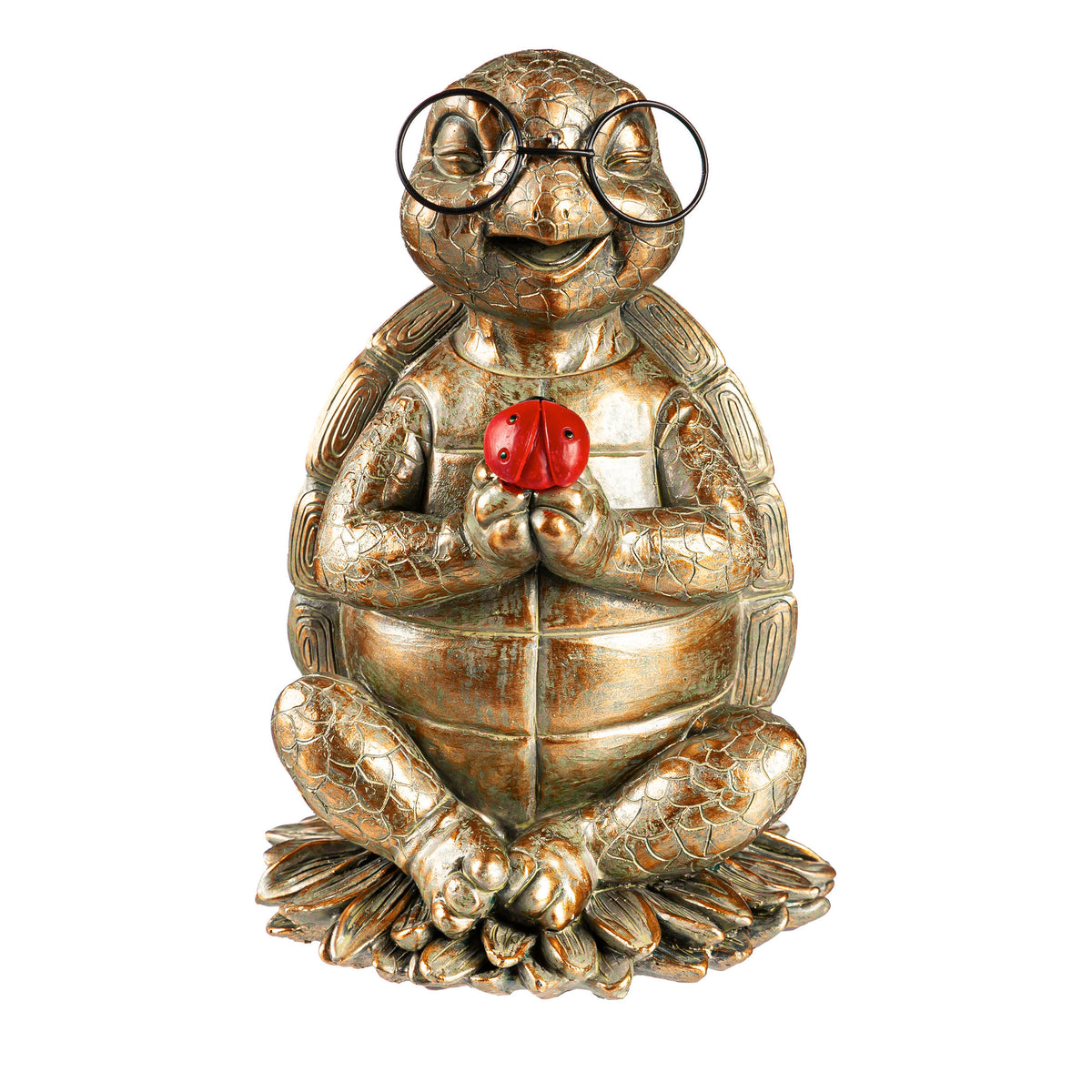 Turtle Garden Statue with Solar Ladybug, 8.5in