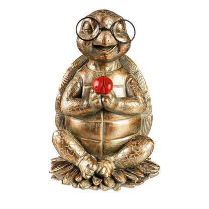 Turtle Garden Statue with Solar Ladybug, 8.5in