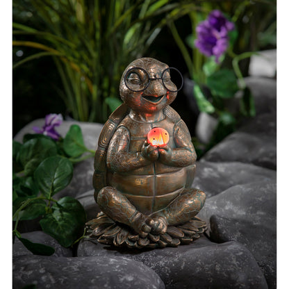 Turtle Garden Statue with Solar Ladybug, 8.5in