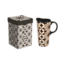 Load image into Gallery viewer, Black &amp; White Daisies Ceramic Mug w/Box, 17oz

