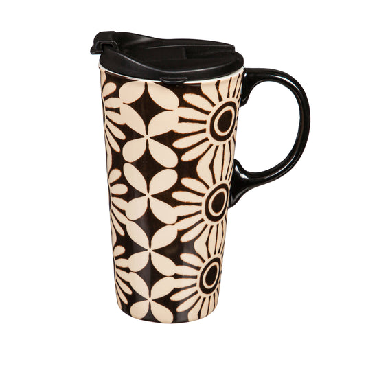 Black & White Daisies Ceramic Mug w/Box, 17oz