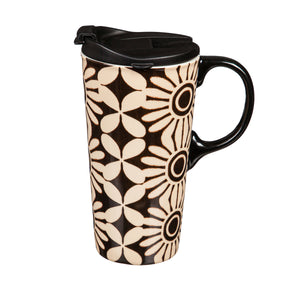 Black & White Daisies Ceramic Mug w/Box, 17oz