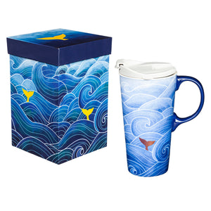 Mermaid Waves Metallic Ceramic Mug w/Box, 17oz