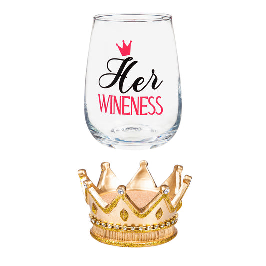 Stemless Wine Glass w/Coaster Base, Her Wineness