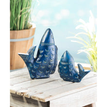 Load image into Gallery viewer, Artisan Distressed Metal Blue Fish Statue, 6in
