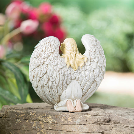 Polyresin Angel with Cross Garden Statue, 8in