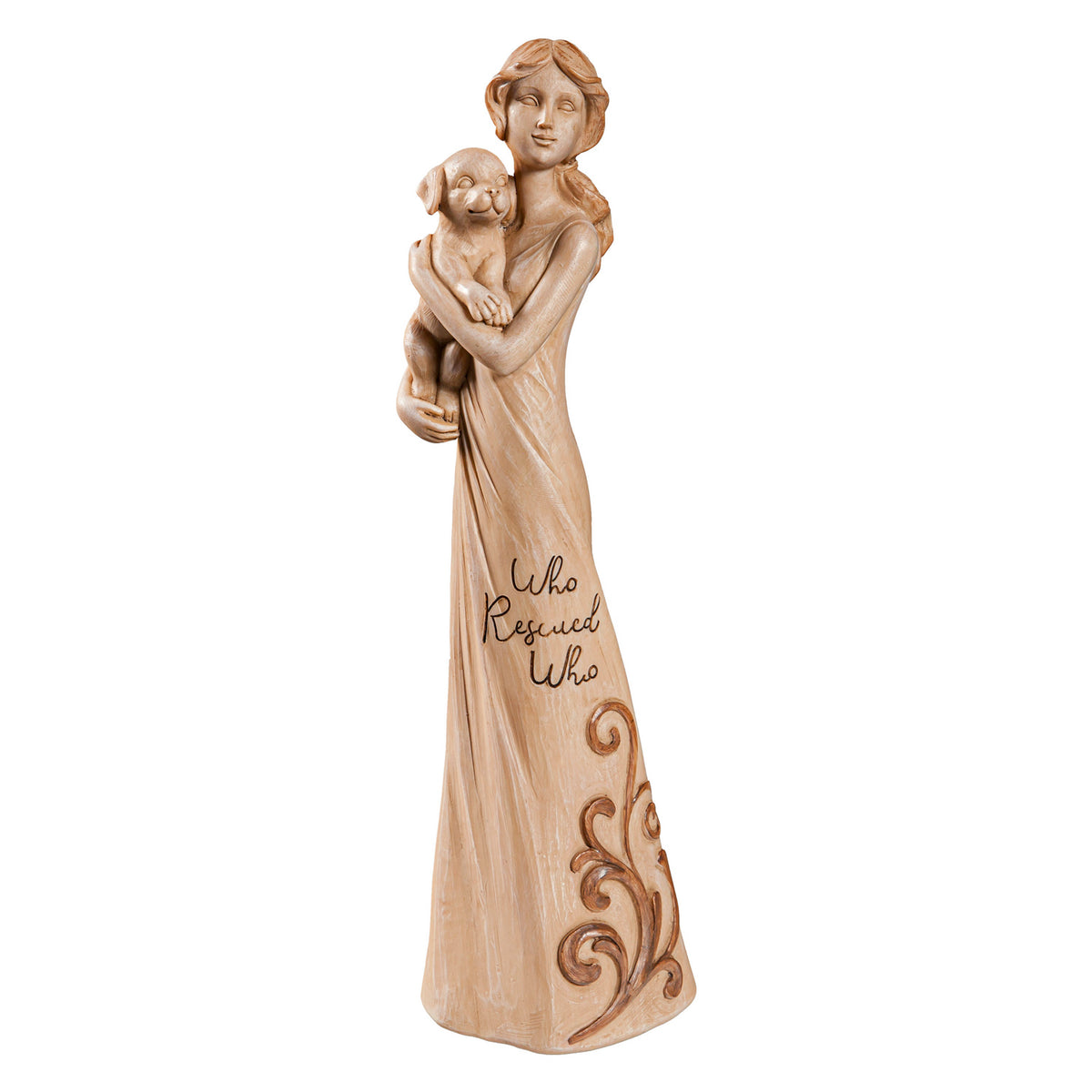 Polyresin Who Rescued Who Angel Statue, 12in