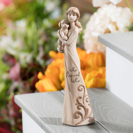 Polyresin Who Rescued Who Angel Statue, 12in