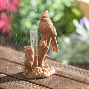 Rainy Day Cardinal Garden Statue with Rain Gauge