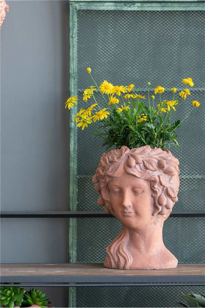 Pot, 4in, Cement, Terracotta Goddess Head