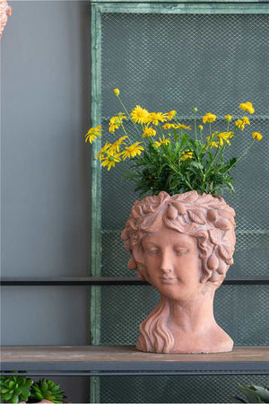 Pot, 4in, Cement, Terracotta Goddess Head