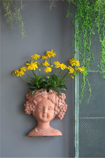 Wall Planter, Cement, Terracotta Goddess Head