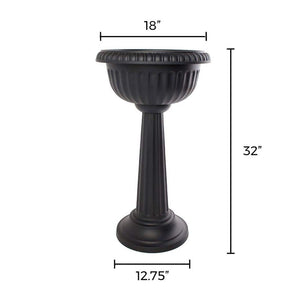 Planter, 18in, Grecian Pedestal Urn, Black