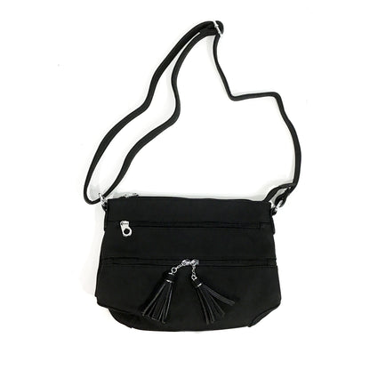 Sierra Crossbody Bag with Tassel Zippers, Black