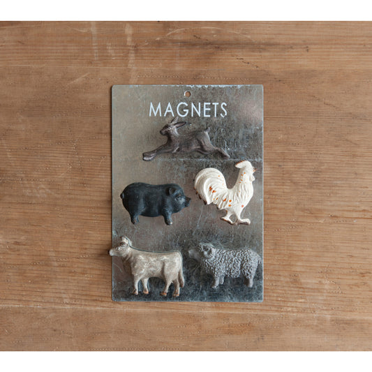 Pewter Farm Animal Magnets, Set of 5