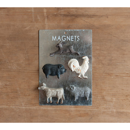 Pewter Farm Animal Magnets, Set of 5