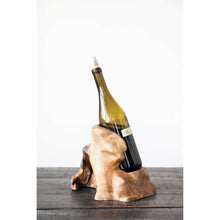 Load image into Gallery viewer, Hand-Carved Teakwood Single Wine Bottle Holder
